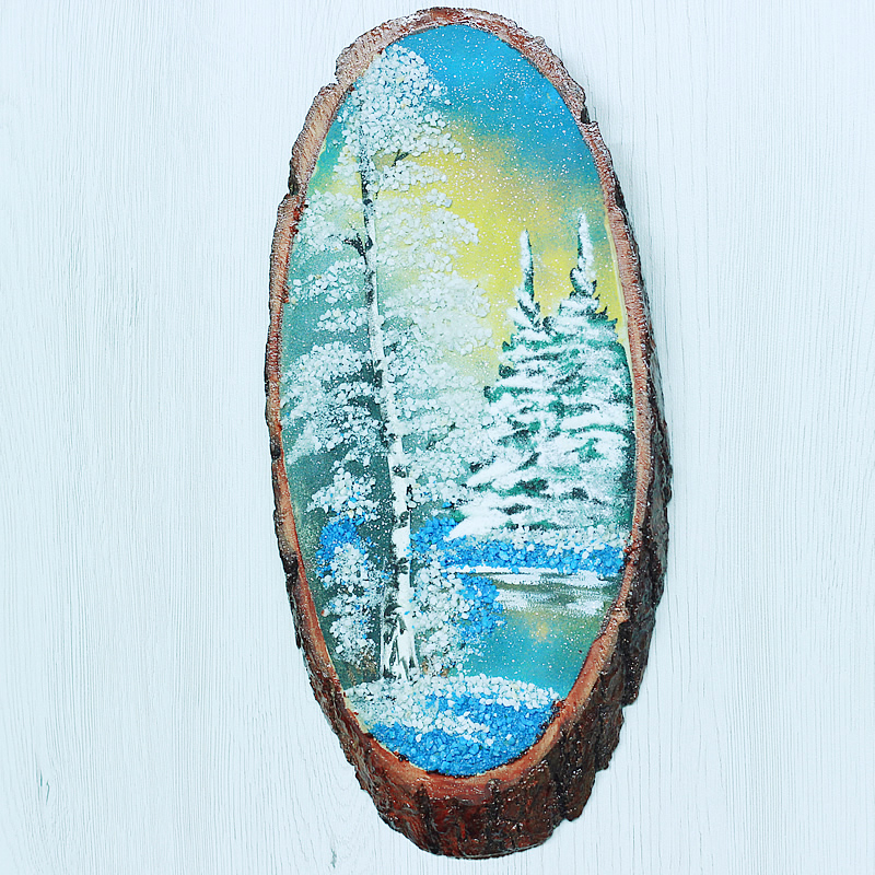 14160304 - Картина на спиле дерева закат в лесу 30 см зима.