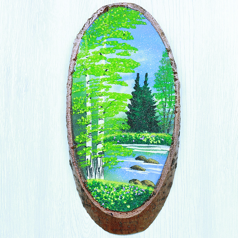 14160331 - Картина на спиле дерева русские березы 30 см лето.