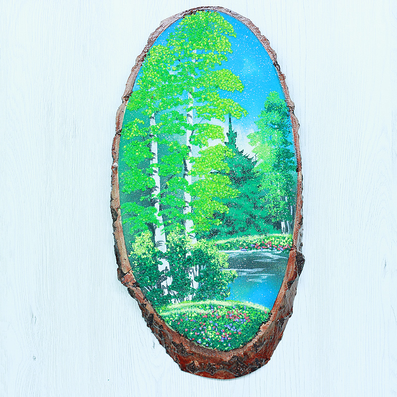 14160431 - Картина на спиле дерева русские березы 35 см лето.